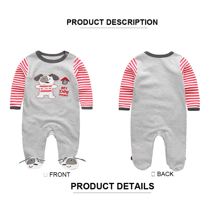 Kiddiezoom Fashion Red Puppy Print Unisex long Sleeve Causal Baby Boy Girl Rompers Soft 100%Cotton Newborn Jumpsuits Clothing