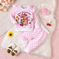 Baby Girl Casual Set Cute Capybara Printed Pink Checkered Long Sleeve Pants 2 Pieces/set Suitable for Cute Baby Girls 0-3 Years