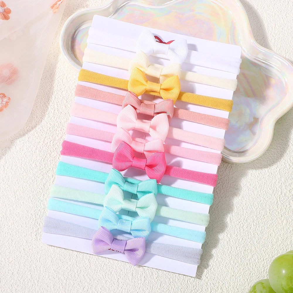 11Pcs/lot solid color bowknot headband exquisite mini nylon head band set baby high elasticity without damaging hair