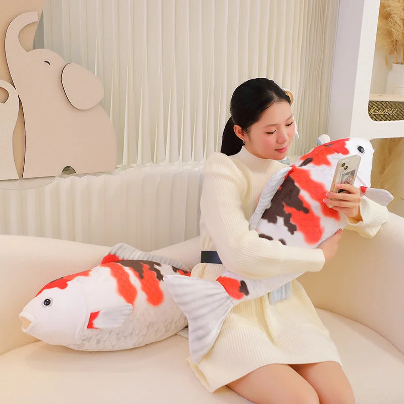 1pc 75CM Simulation Koi Fish Plush Toys Soft Stuffed Cartoon Carp Plushie Pillow For Girls Boys Sofa Home Decor Cushion Gifts