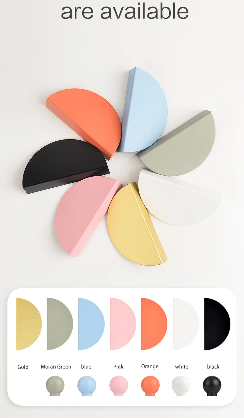 Wardrobe Door Handle Half Round Kitchen Cabinet Knobs Dresser Drawer Handle Colorful Pink Blue Green White Knobs For Furniture