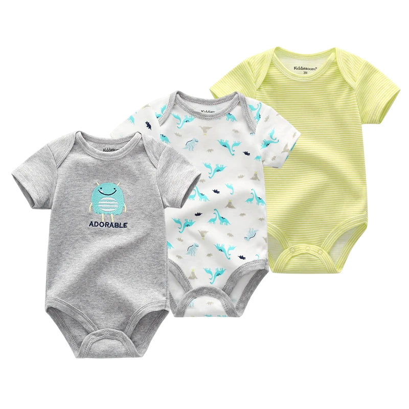 Kiddiezoom Baby Bodysuits Short Sleeve Unisex Newborn 3 Pcs Lot Four Seasons Fashion 100 Percent Cotton
