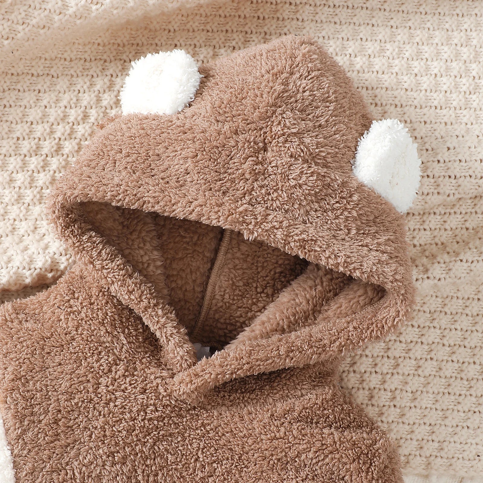 Toddler children's Boy Set Brown Hooded Plush Long sleeved Pants Two-piece Set fit 0-3 Year old Male Baby Winter Warm Suit