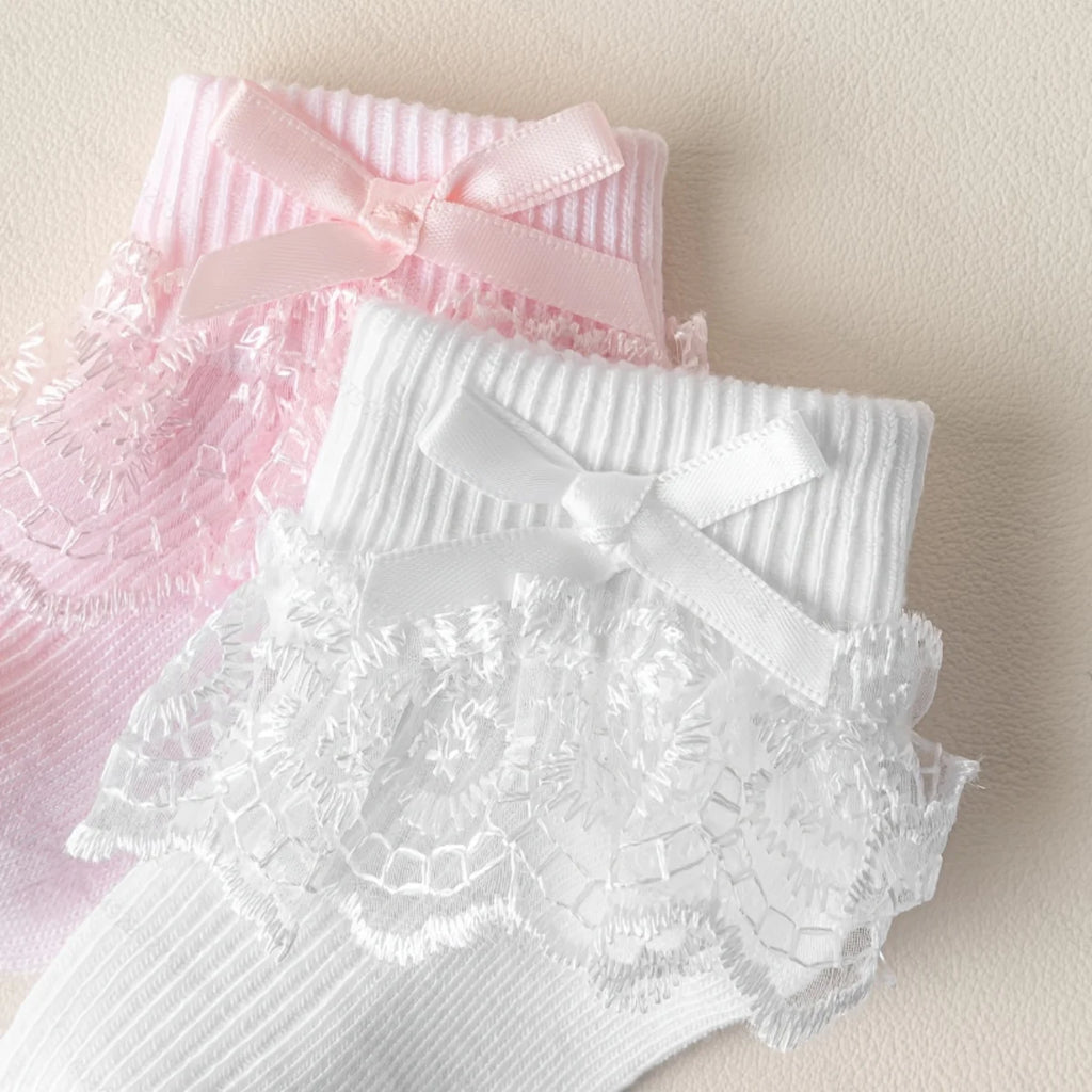 5 Pairs Baby Girl Socks with Big Satin Bow, Multicolor Cotton Toddler Socks, Soft Breathable Kids Socks for 0-3 Years, Cute Prin