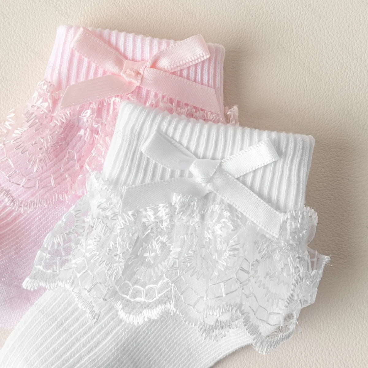 5 Pairs Baby Girl Socks with Big Satin Bow, Multicolor Cotton Toddler Socks, Soft Breathable Kids Socks for 0-3 Years, Cute Prin