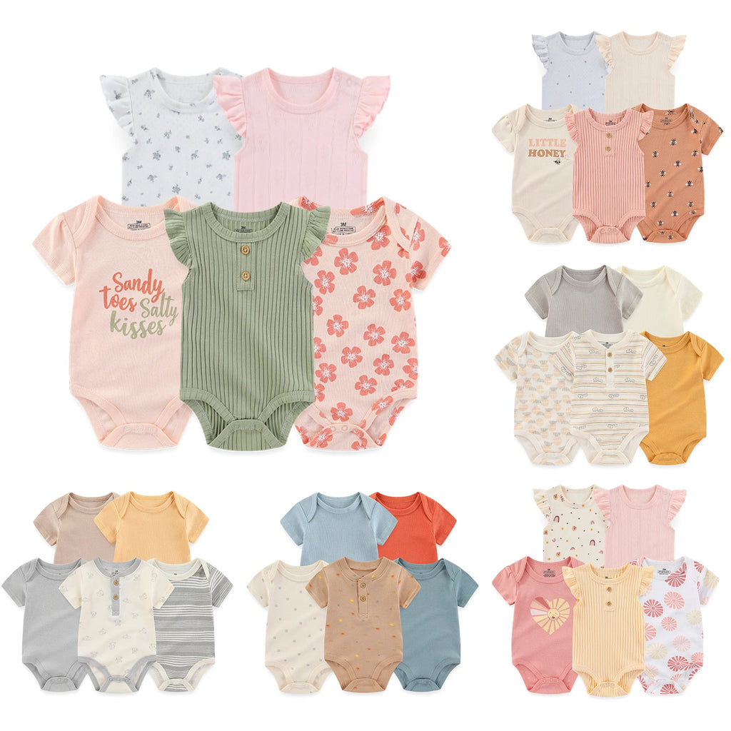 5-Pack Cartoon Cute Baby Boys Girls Bodysuits 0-12 Months Newborn Unisex Onesies Sleeveless/Short Sleeve Infant Clothes