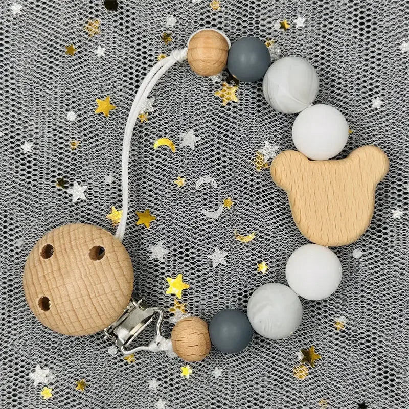 Personalized Baby Pacifier Clip with Name – Silicone Bead Dummy Holder & Teether