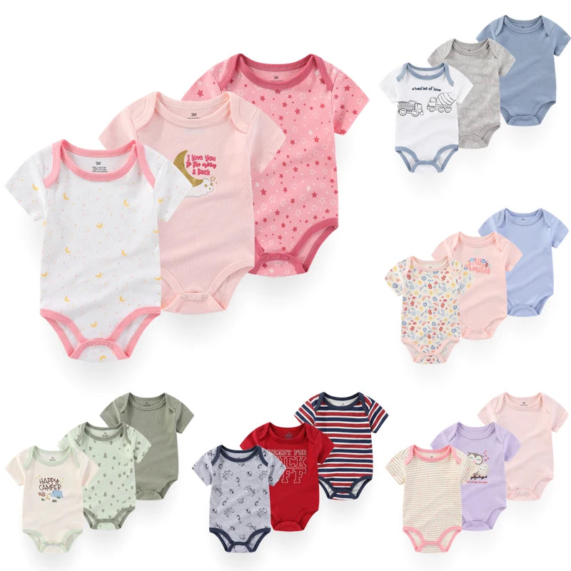 Kiddiezoom 6-Pack Cartoon Cute Baby Bodysuits Summer Short Sleeve Newborn Boy Girl Onesies 0-12 Months Infant Unisex Clothes