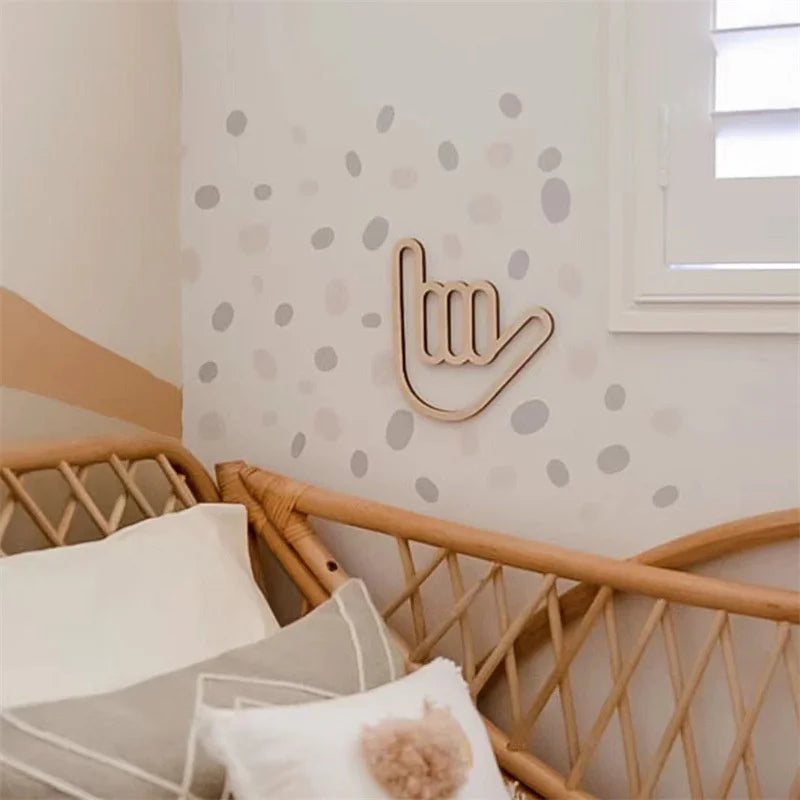 Scandinavian-Inspired Wooden Gesture Wall ArtPersonalized Gesture - Creative Home & Game Room Decor, Reusable, Perfect For Photo