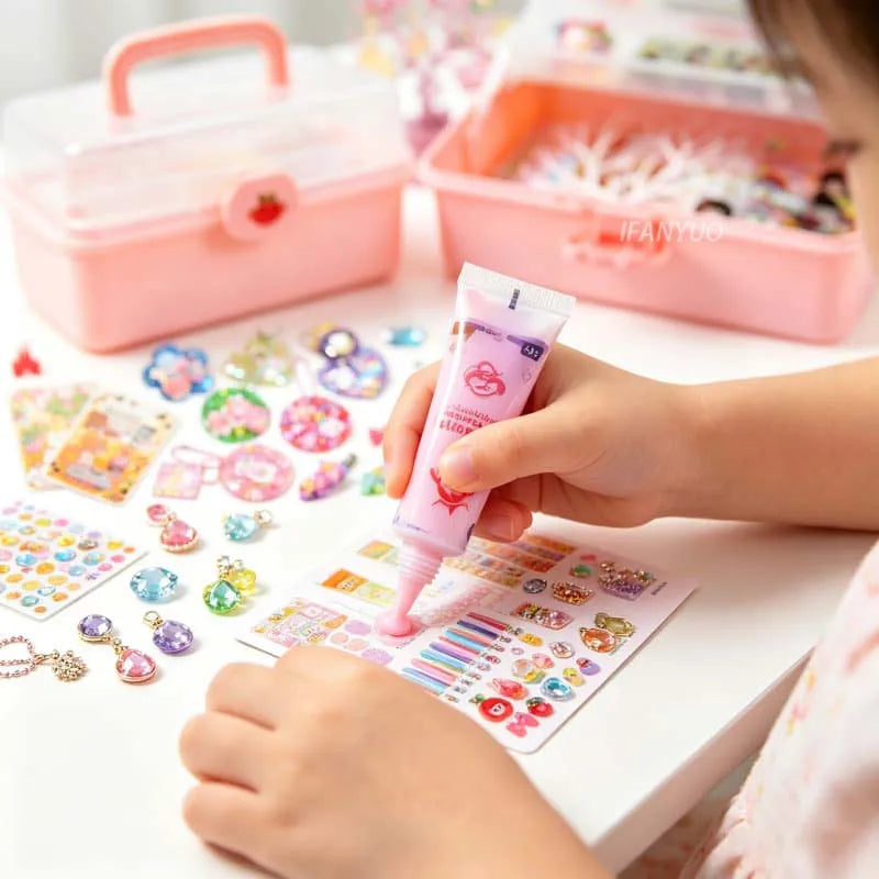 Guka DIY Craft Box for Girls Cream Glue Sticker Card Making Kit with Hair Clips Keychains Creative Handmade Birthday Gift Kit