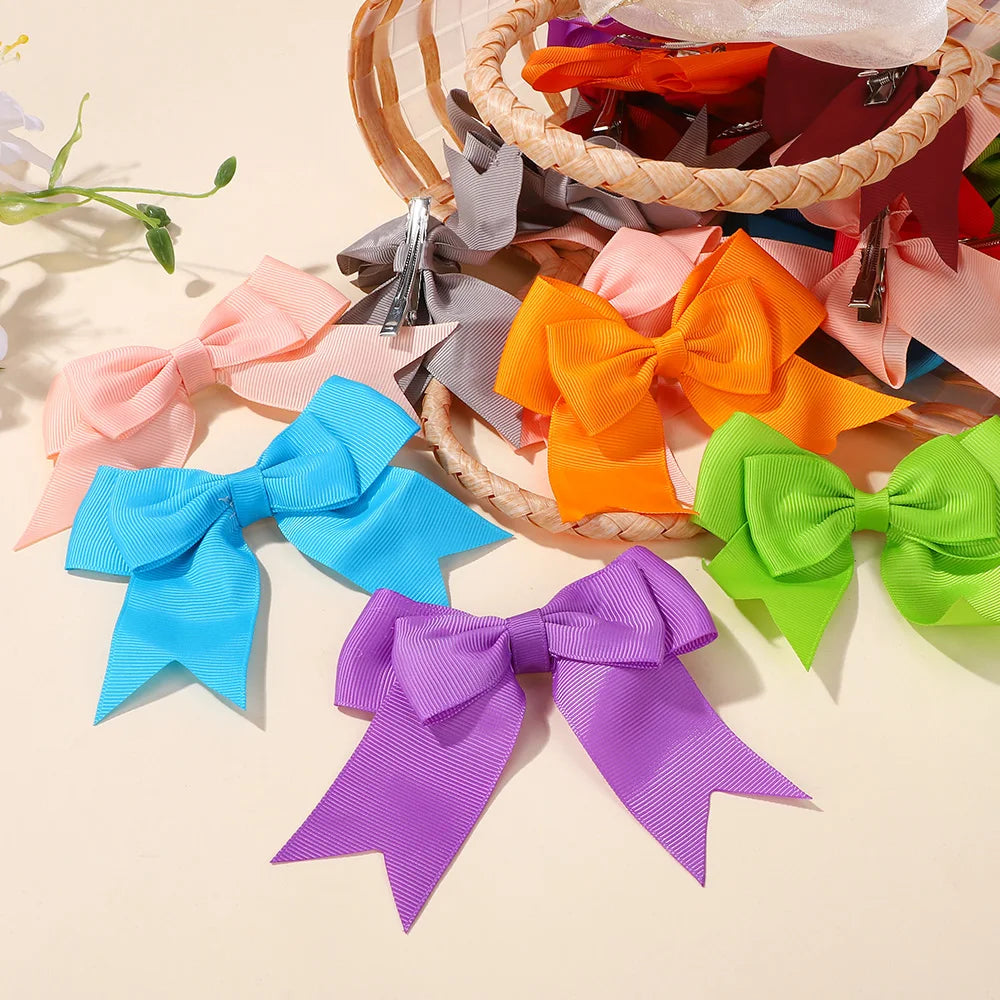 40Pcs Random color double layer ribbon hair clip 4inch bowknot sweet children hairgripes girls boutique hair accessories