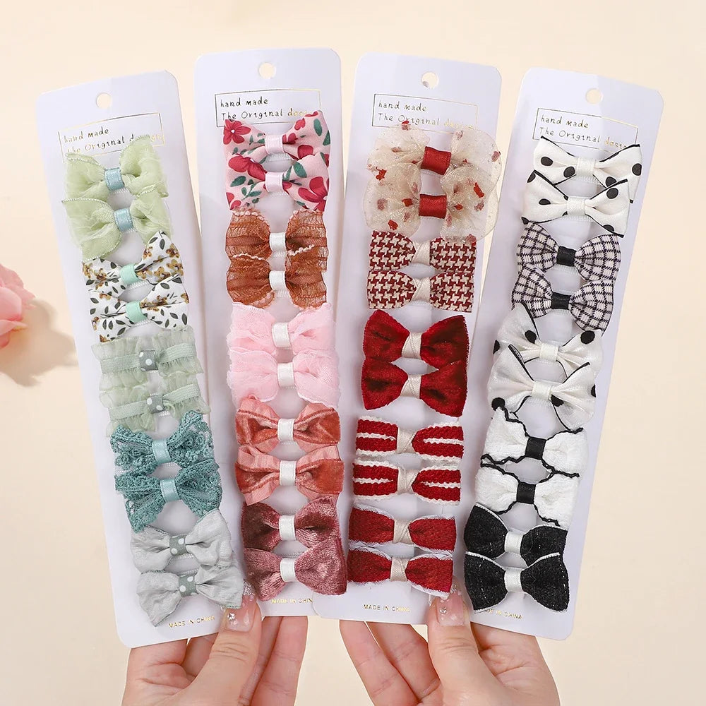 10Pcs/set Children Exquisite Hair Clip Lovely Bowknot Printing Cloth Hairgripes for Girls Boutique Hair Accessories