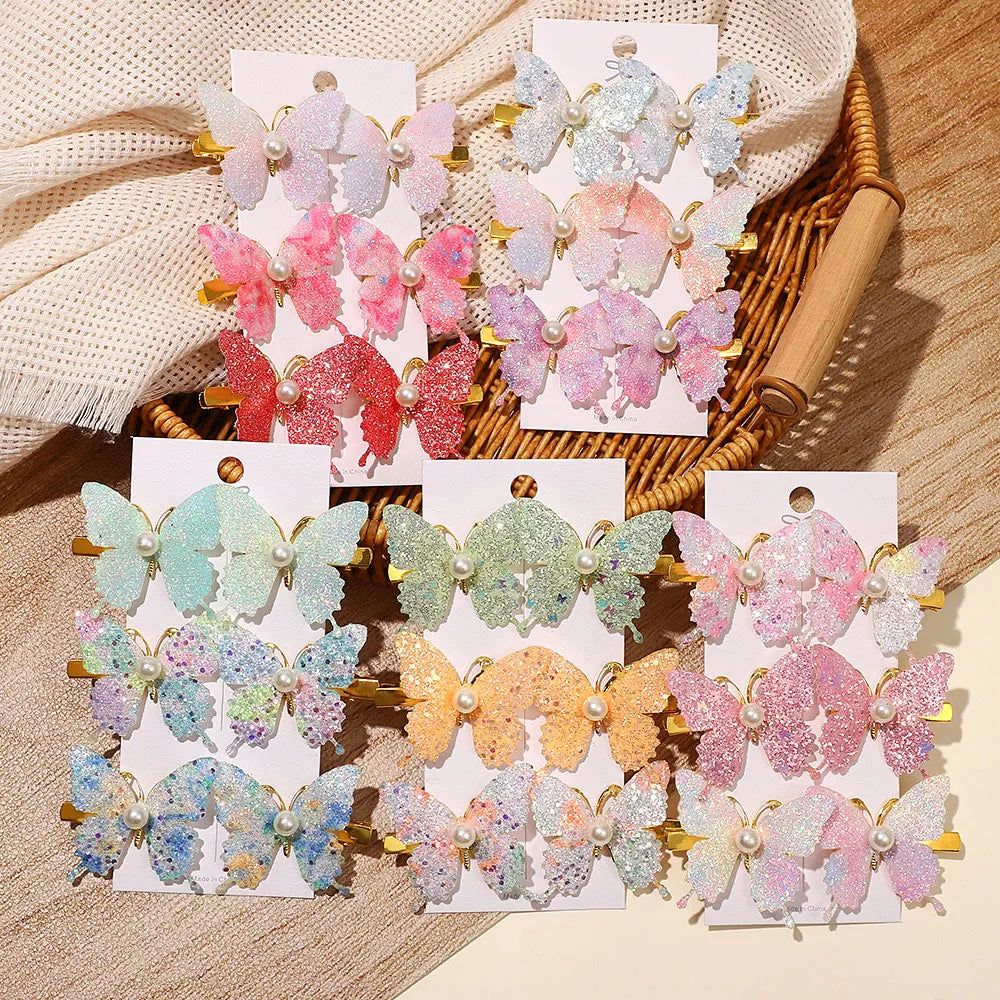 6Pcs Colorful Butterfly Hairpins Girl Hair Clips Barrettes Women Sweet Hair Ornament Rainbow Headwear Fashion Hair Accessories