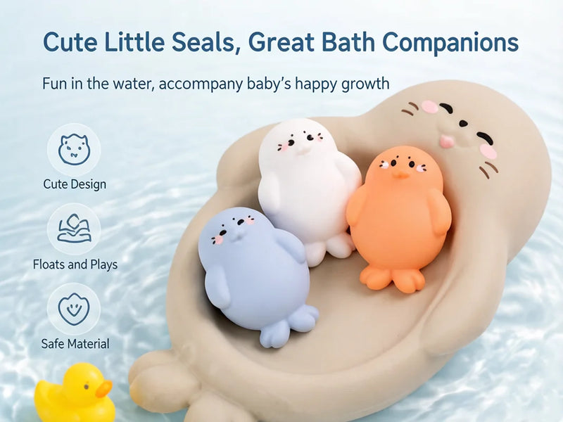 Bath Toys, Floating Teether for Infants, Soft Silicone Squeeze Toys, Sensory Bathtime Set for Newborns, Cute Animal Bath Buddies