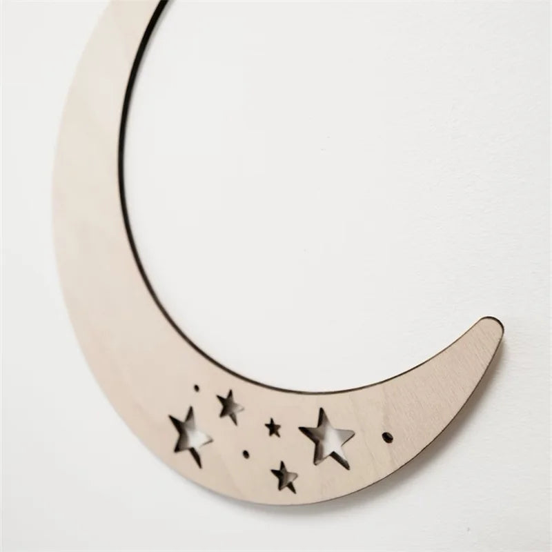 Ins Nordic Style Wooden Self-Adhesive Moon and Star Wall Decoration, Themed Wood Wall Art, Wall Stickers, Wooden Letters, Phrases with Adhesive Dots, Reusable and Easy to Stick, Suitable for Living Room, Bedroom, Playroom Dec
