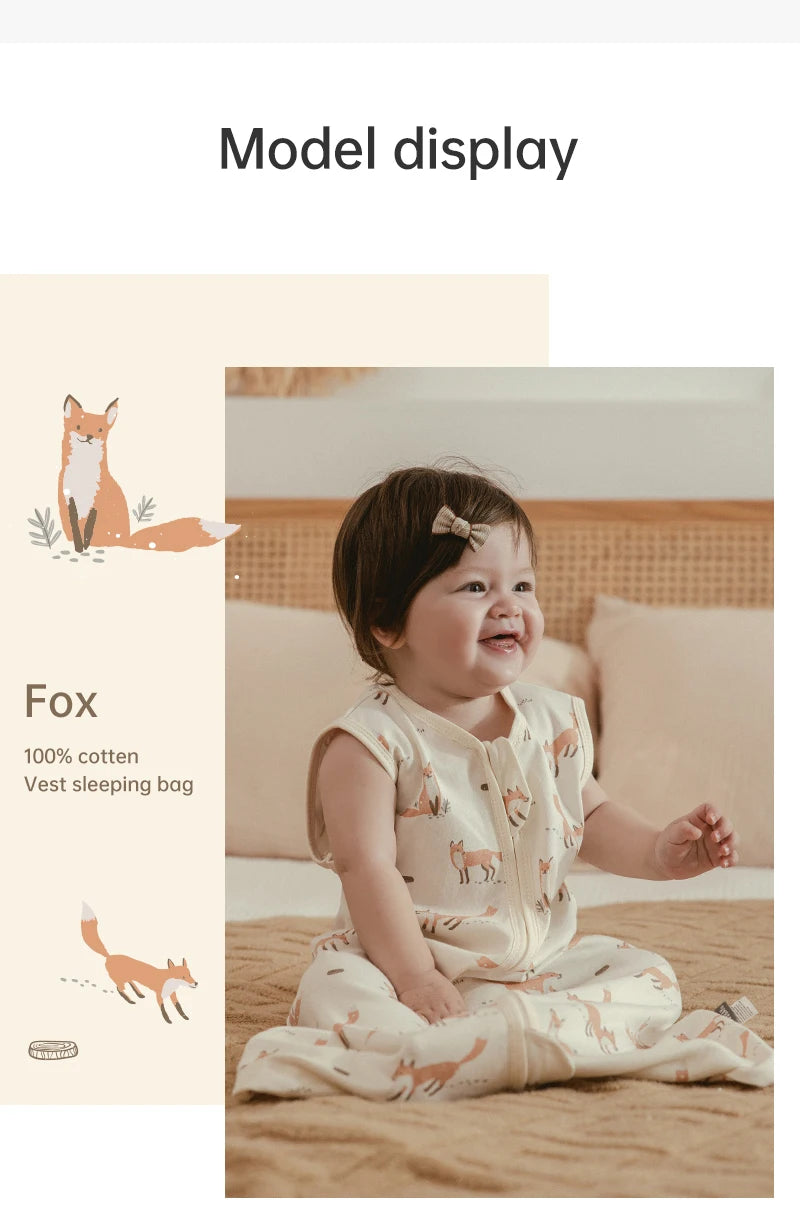 0-24 Months Baby Sleeping Bag Summer Thin Layer Sleep Sacks 0.5Tog One-Piece Sleepwear Beige Wheat Printed Anti-Kick Blanket