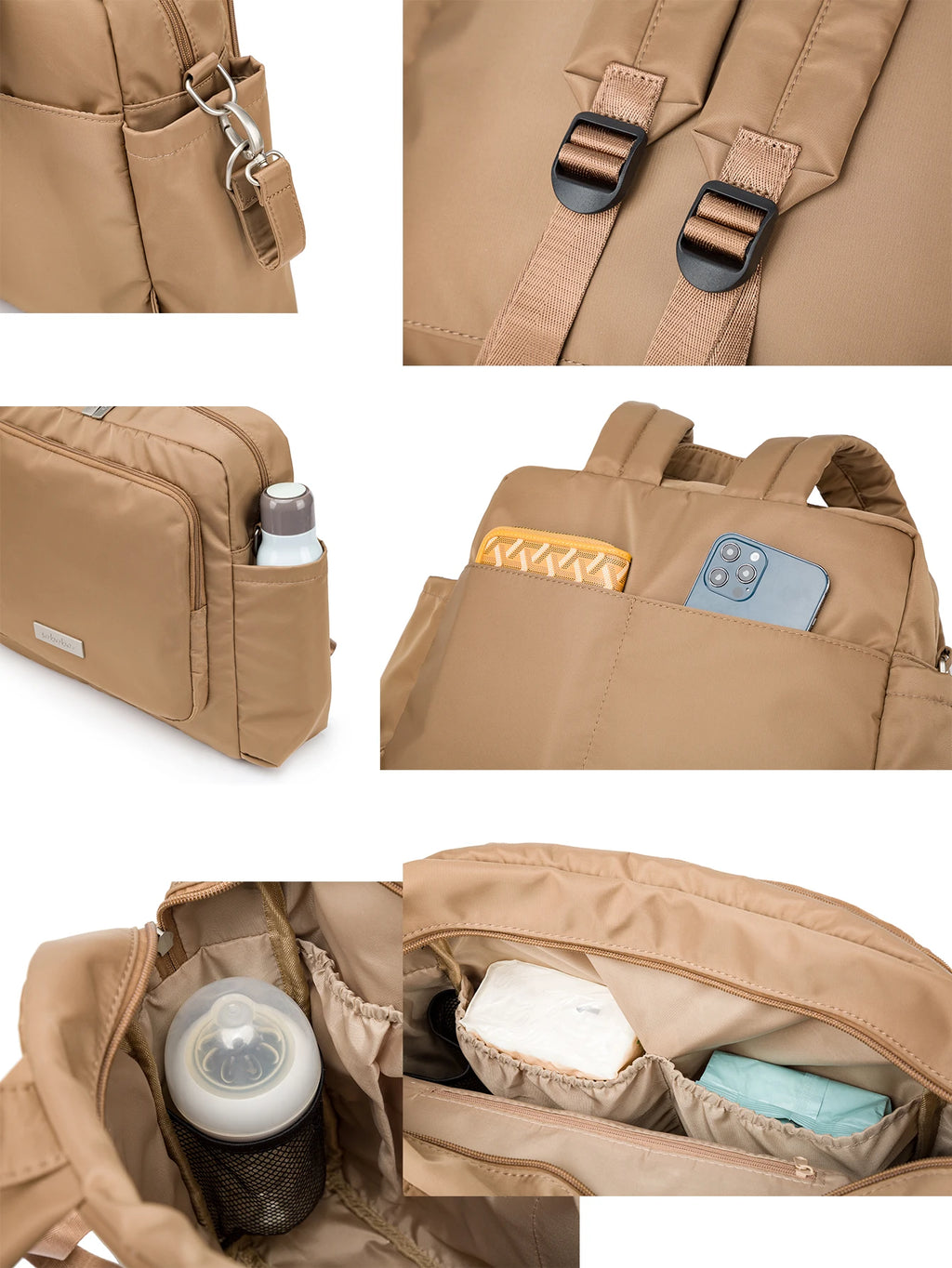 Soboba 2023 New Diaper Bags for Mother Waterproof Large Capacity Solid Polyester Diaper Backpacks Travel Bag for Newborn Baby