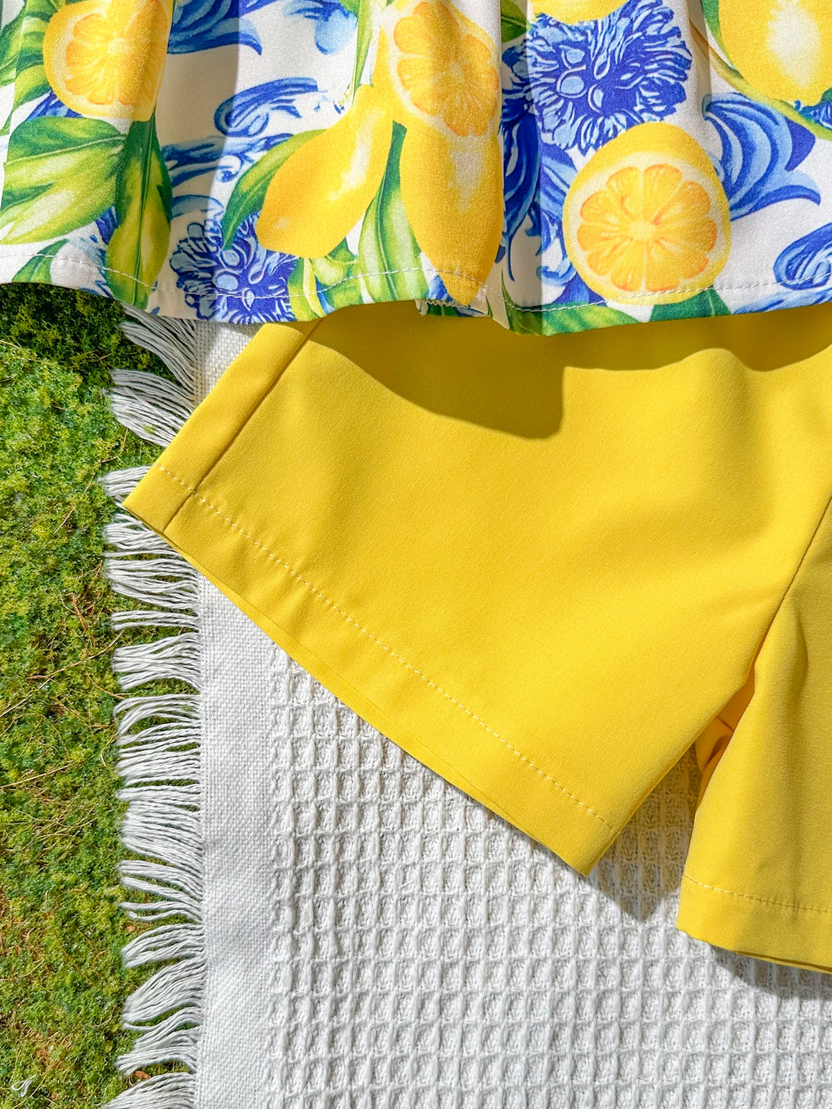 Baby Girl Lemon Floral 2‑Piece Outfit Sleeveless Print Top & Yellow Shorts Set