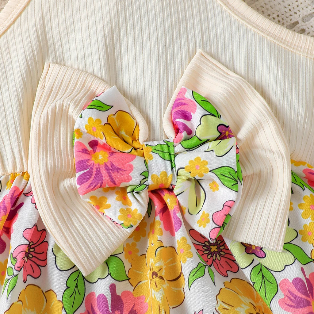2Pcs Summer Baby girl Dress Maple leaves Bow Dress+Hat Set 0-3 Year Old Baby Girl Summer Beach Vacation Casual Dress