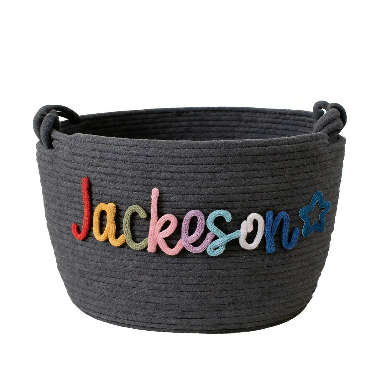 Personalized Woven Storage Basket with Letter – Custom Star Sun Moon Gift Basket