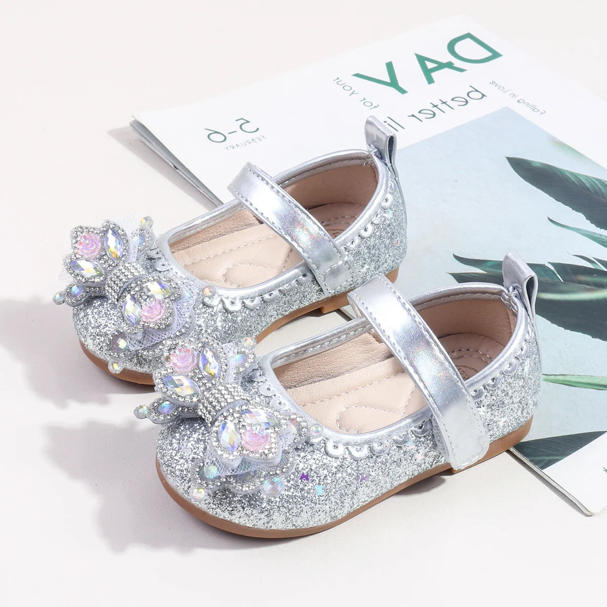 2025 Spring Bling-bling New Baby Girls' Crystal Princess Shoes For 0-3Y High Quality Soft TPR Sole Flat Girl's Leather Shoes