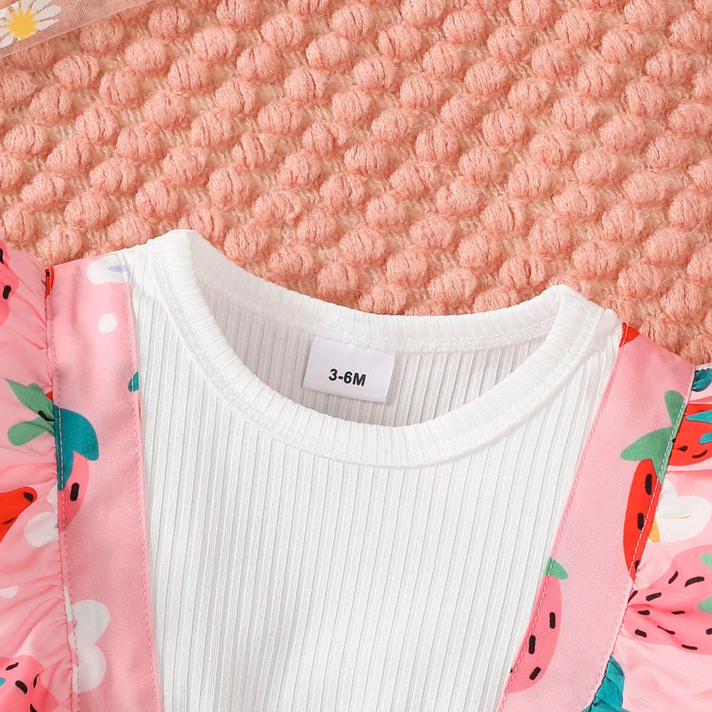 2Pc/Set Baby girl Dress  Ruffled Strawberry Print long sleeved Dress suitable Cute Baby girl 0-24 Months Spring and autumn Dress