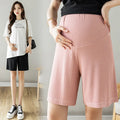Summer Korean Style Pregnant Woman Ice Silk Shorts Knee-length Adjustable Waist Solid Color Maternity Wide Legs Straight Shorts