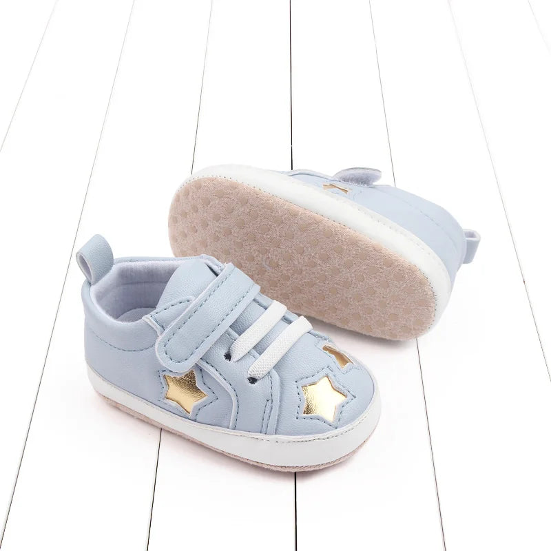 2025 Spring And Autumn Baby Boy and Girl Shoes Soft PU Anti-slip Casual Prewalking Shoes for 0-18M First Step Shiny Stars BC2275