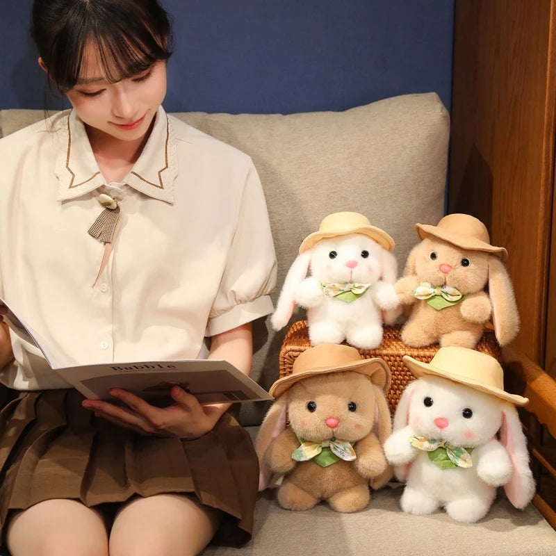 Hot Lovely Outing Trip Bunny Plush Toys Fluffy Cozy Cartoon Sun Hat Little Rabbit Doll Gentle Children Companion Xmas Gift