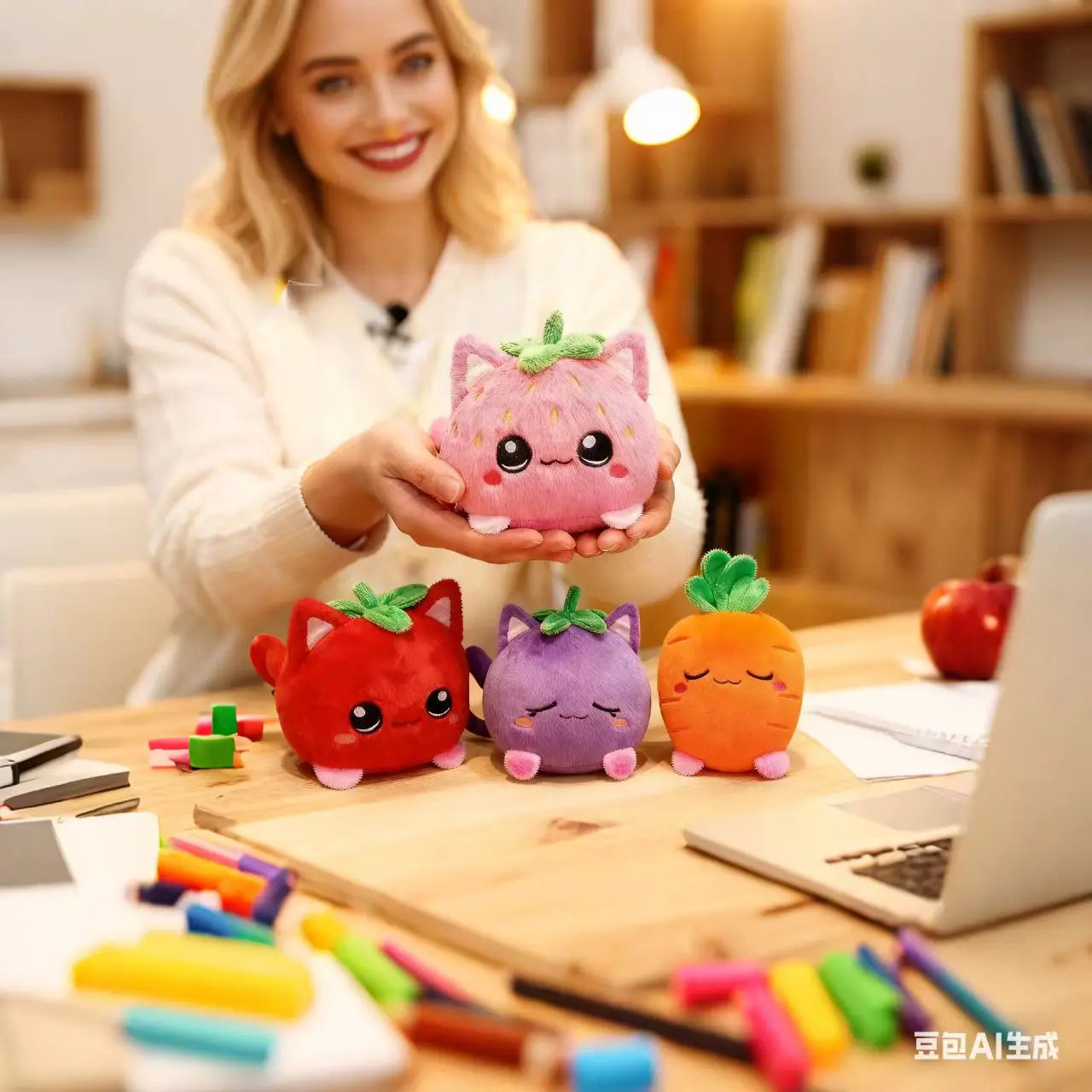 Cartoon Strawberry Fruit Cat Plush Toy Cute Pink Cat Strawberry Stuffed Animal Doll Soft Cuddly Plushie Birthday Christmas Gifts