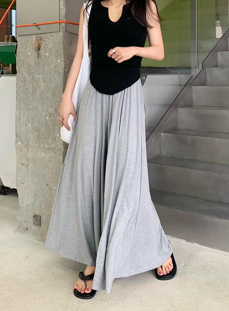 Korean Style Summer Pregnancy Belly Trousers Thin High Waist Wide Leg Floor-length Fashion Maternity Modal Pants Casual Trousers