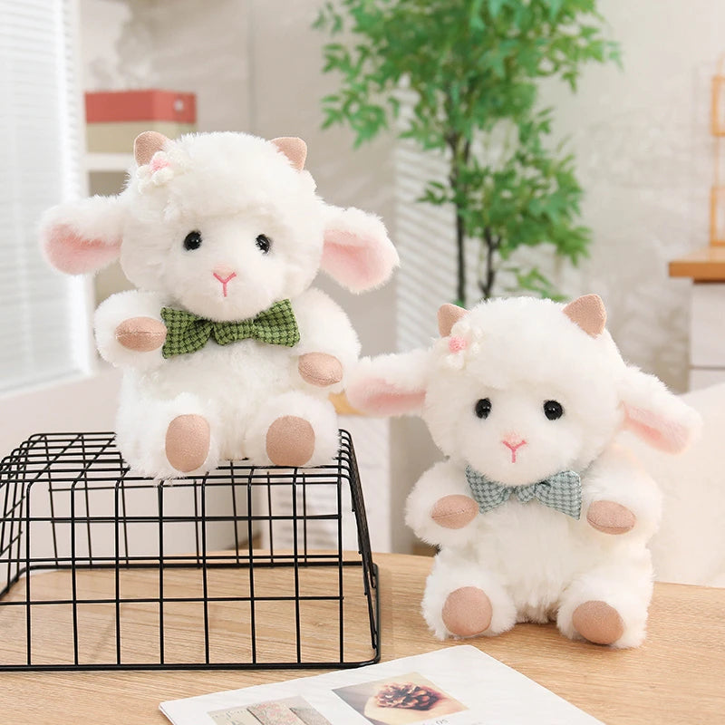 Nice 1pc 23cm Cute White Sheep Plush Toy With Pink Ears And Removable Apron Soft Stuffed Lamb Doll For Girls Birthday Gift