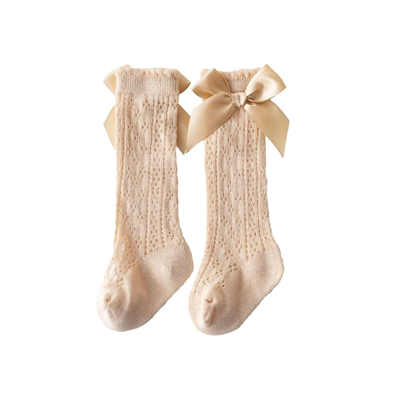 Baby Girls Knee High Socks Breathable Cutout Mesh Cute Bows Dress Socks Newborn Stockings for Clothing Accessories