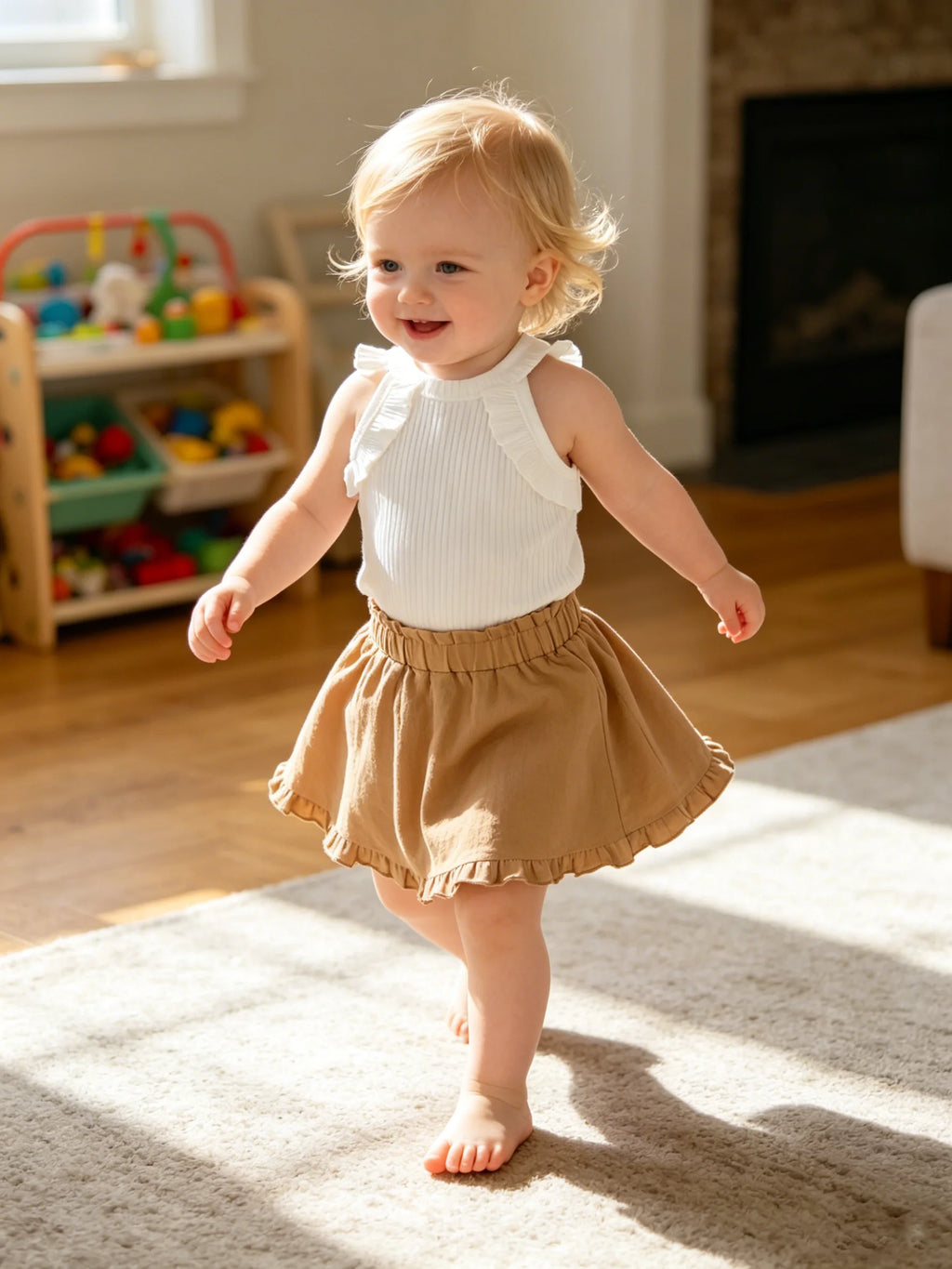 Summer Baby Girl Set Sleeveless Ruffle Top+Brown Half Body Skirt 2-piece Set 0-3 Year Old Baby Girl Fashion Set