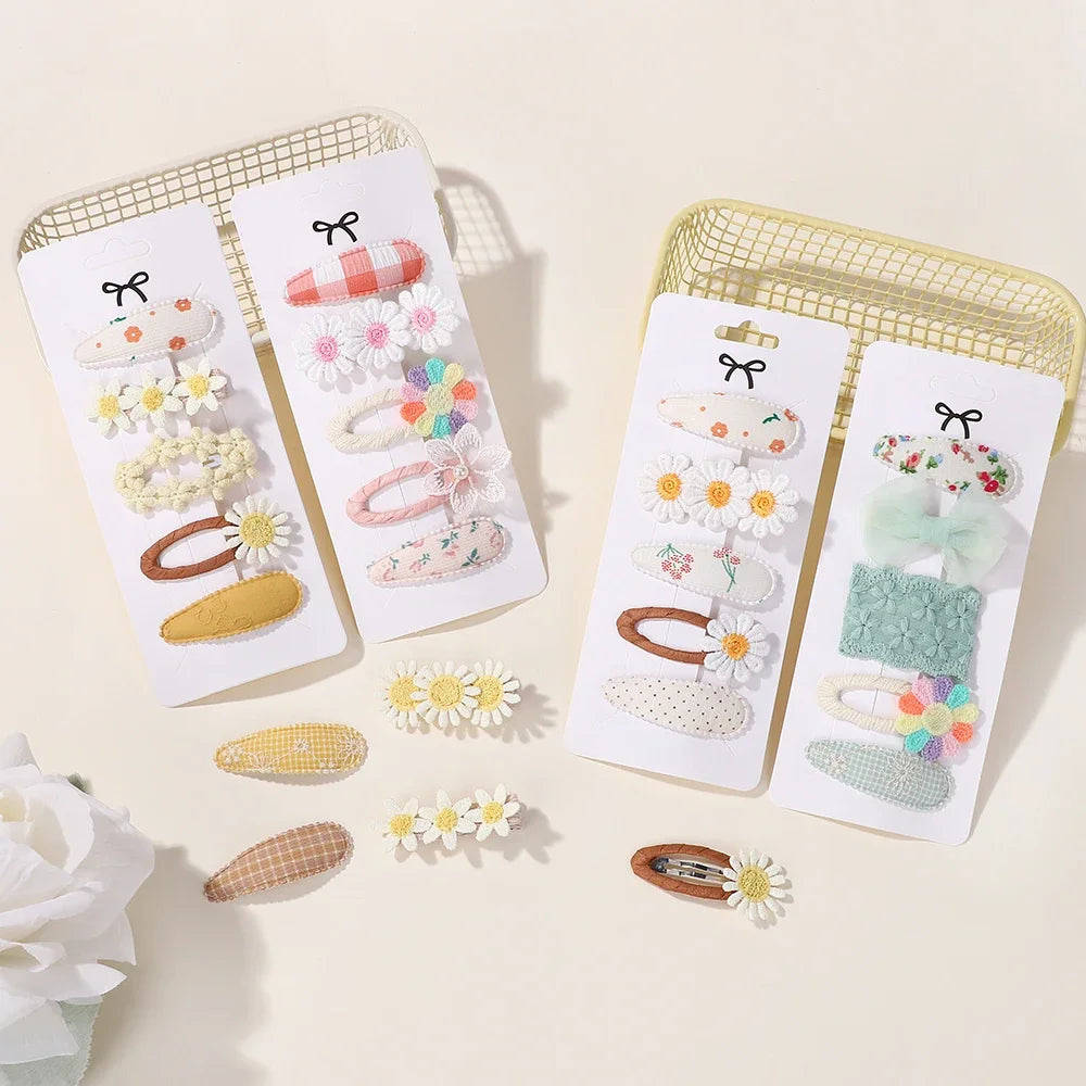 5Pcs/lot Girls Lovely Hair Clips Set Embroidered Bangs Barrette Ins Style Daisy Hairpin Kids Hairgripes Accessories