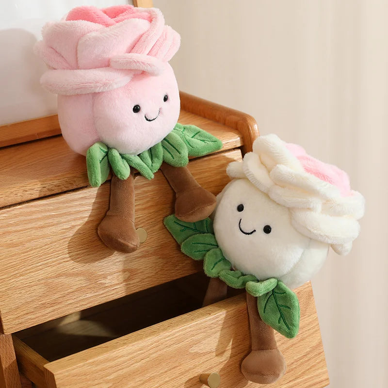 Hot 22cm Cartoon With Legs Rose Flower Plush Doll Pink Blue White Rose Plant Potted Plush Toy Home Decoration Gift For Children