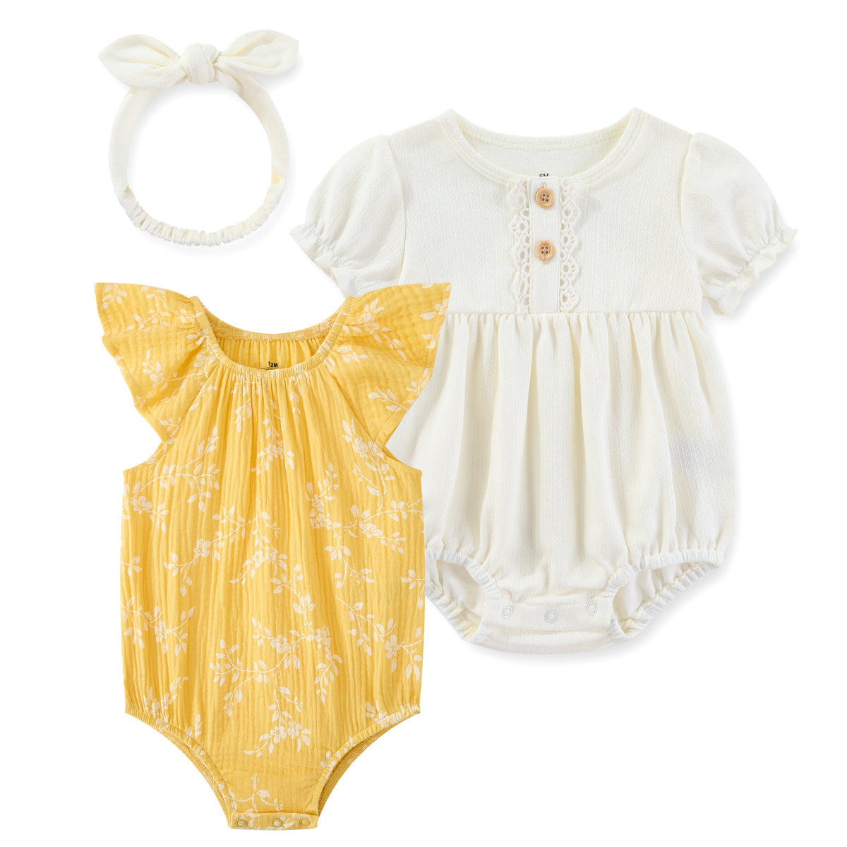 Fashion Cute Baby Girl Bodysuits 3 Pack With Headbands Soft Newborn Short Sleeve 0 24 Months
