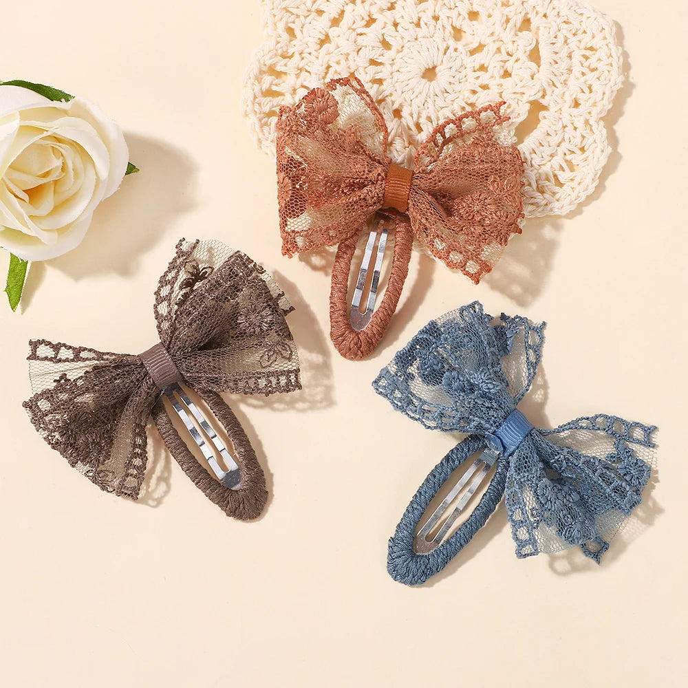 10Pcs Random Color Lace Hairclips Bowknot Handmade Hairgripes for Girls Hair Bang Boutique Barrette