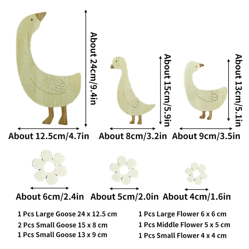 Bohemian Cute Wooden Goose Nursery Wall Decoration, Home Decor for Living Room and Room Walls, Wall Art with Wooden Goose and Flower Wall Stickers, Animal Lover Wall Decoration, Holiday Wall Decoration with Wooden Goose