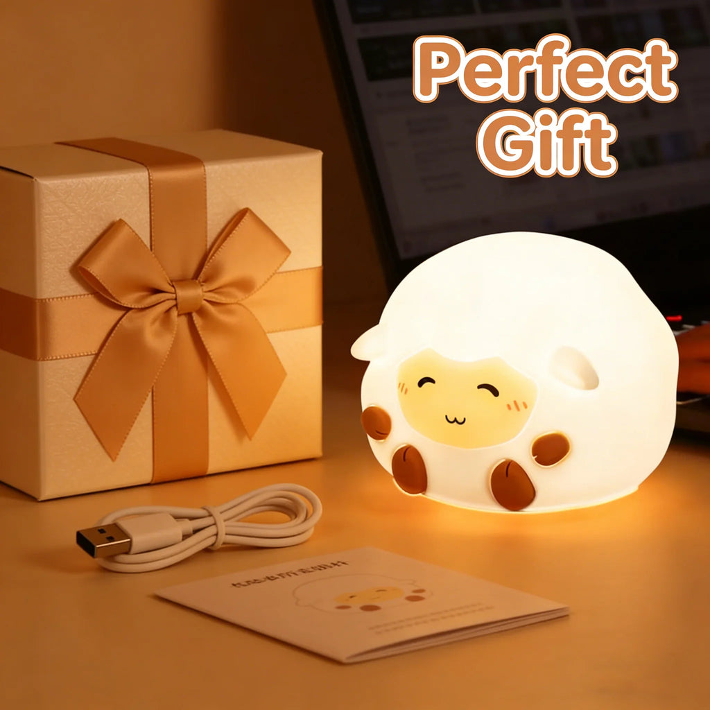 Cute Silicone Sheep Patting LED Night Light USB Rechargeable Dimmable Eye-Friendly Lamp for Kids Bedroom Decor Birthday Gift