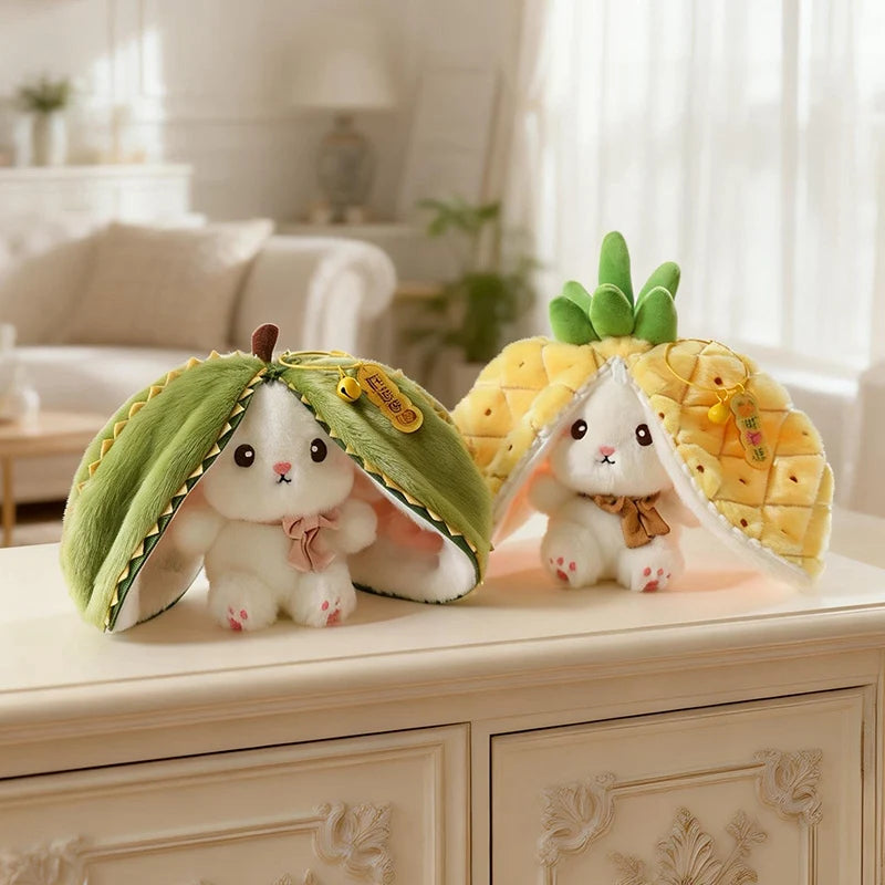 Hot Cute Fruit Bunny Plush Toy Creative Durian Pineapple Carrot Strawberry Turn Into Rabbit Soft Doll Birthday Christmas Gift