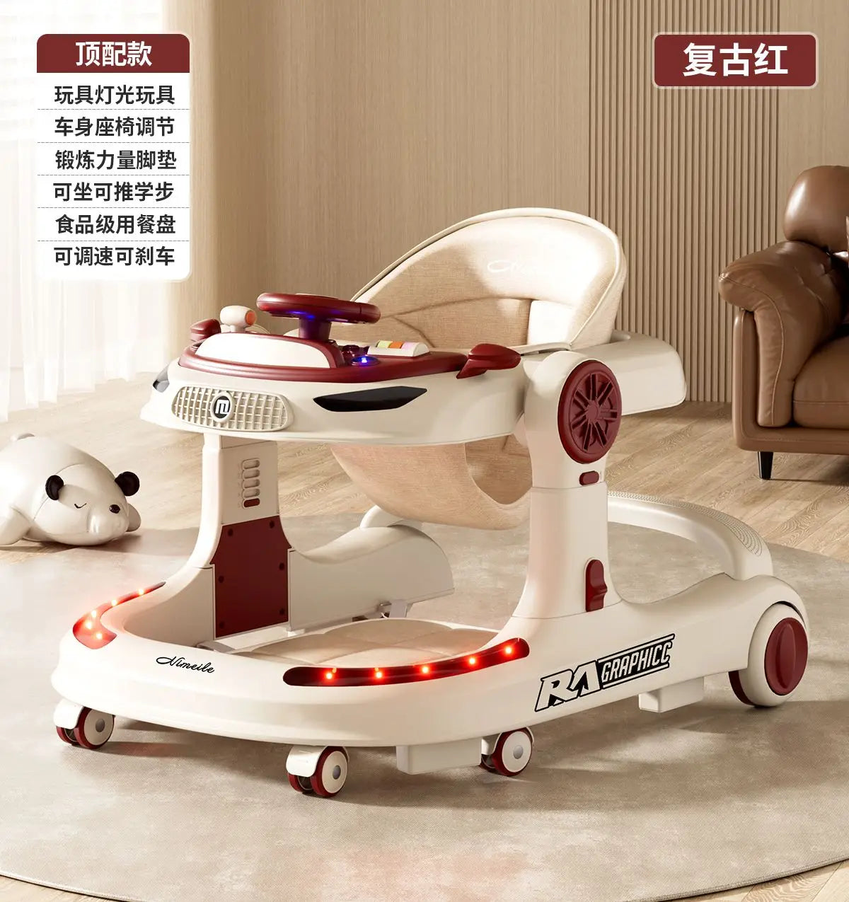 Baby Walker 4 in 1 Adjustable Height Anti Rollover Push Toy Foldable Activity Center for Infant Toddler 6 to 18 Months