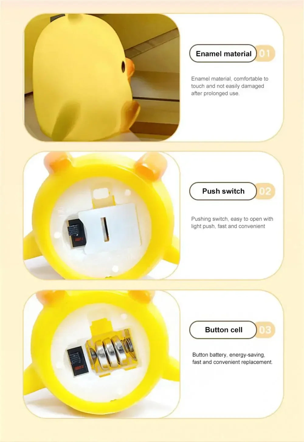 Cartoon Little Yellow Duck Night Light Built-in Battery Night Light No Harm Eyes Children Sleeping Lamp Bedroom Decor Light