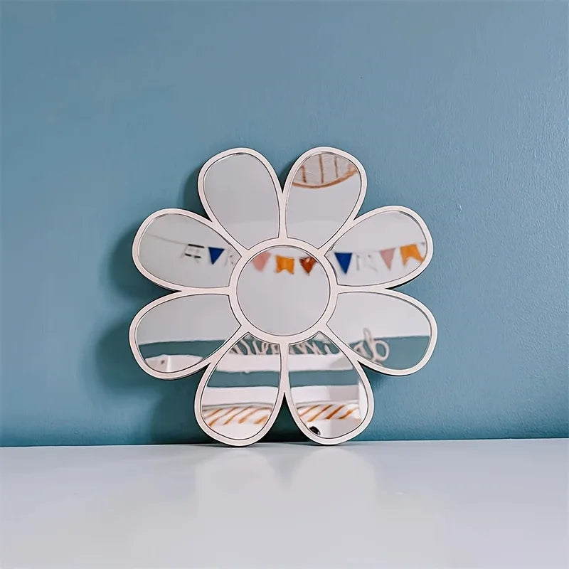 Ins Nordic Daisy Mirror Wooden Acrylic No Drill Wall Decor For Home Bedroom Display Model DS01