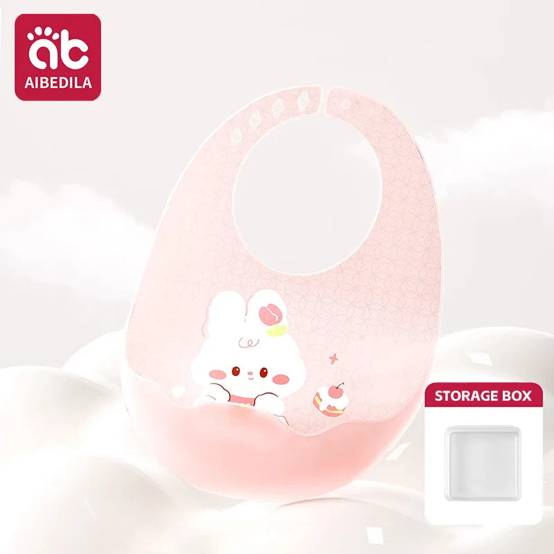 AIBEDILA  Silicone Baby Bib Waterproof Adjustable Food-Grade Feeding Apron Cartoon Pattern Burp Cloth for Toddlers Boys Girls
