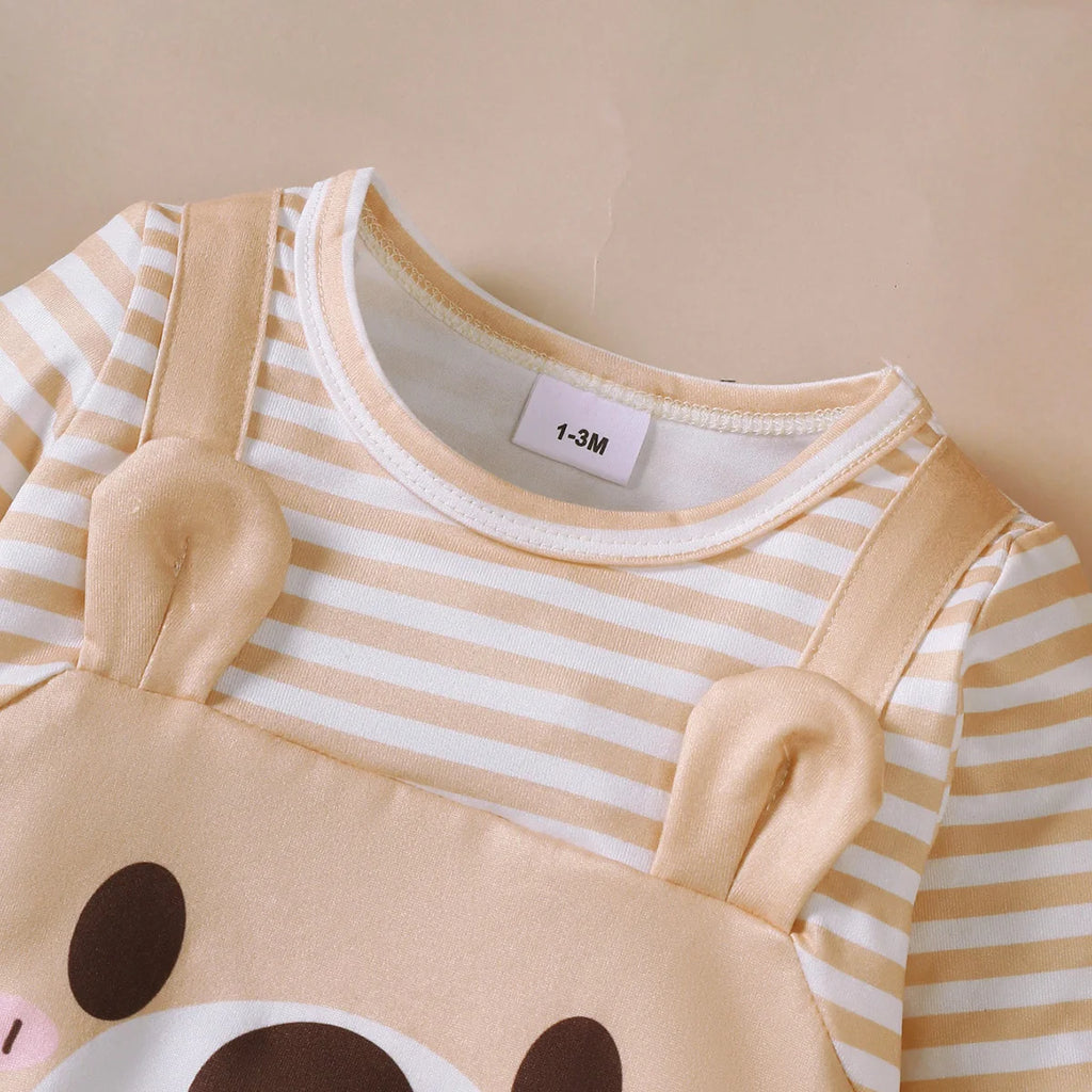2Pcs Newborn Baby boy Bodysuit Little bear Pattern Long sleeved Bodysuit+Hat Set 0-18 Months Baby boy Spring Autumn Bodysuit