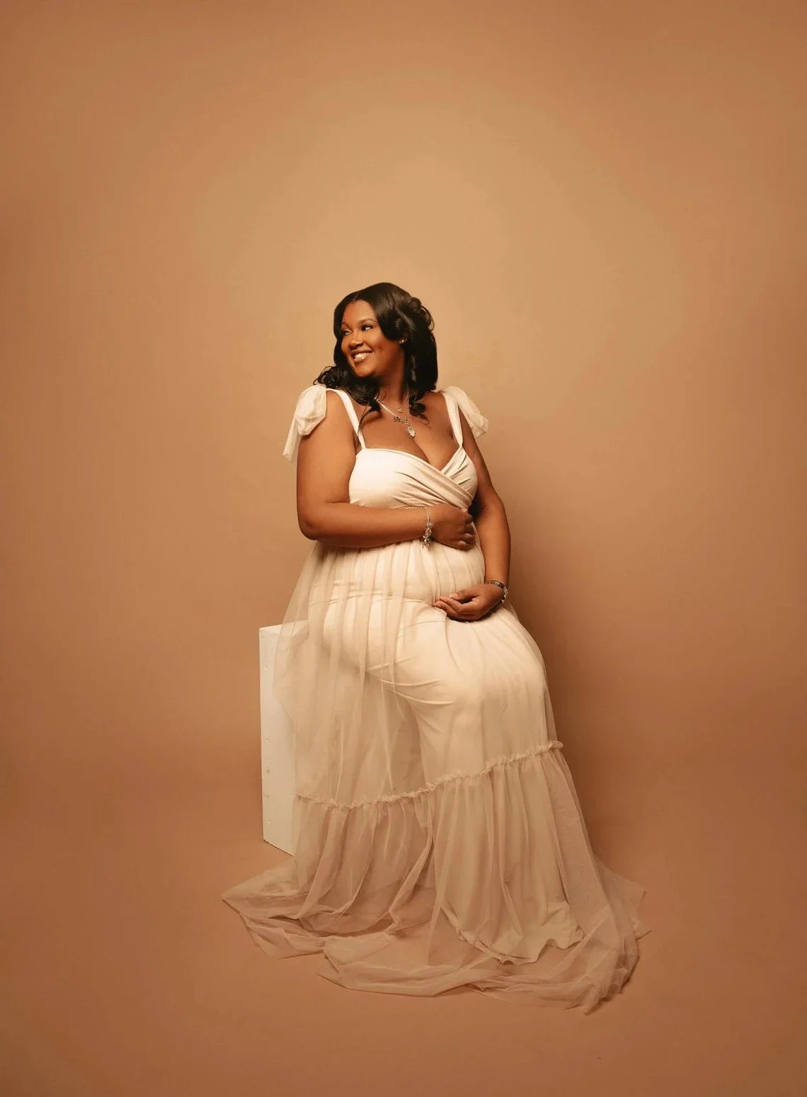 Maternity Summer Photography Dress Sleeveless Off Shoulder Soft Tulle Women Pregnancy Gown for Baby Shower Photoshoot