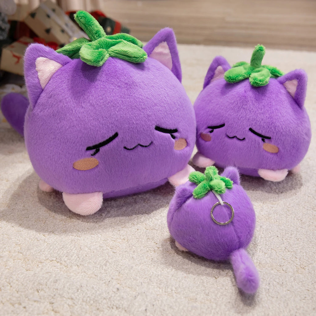 Cartoon Strawberry Fruit Cat Plush Toy Cute Pink Cat Strawberry Stuffed Animal Doll Soft Cuddly Plushie Birthday Christmas Gifts