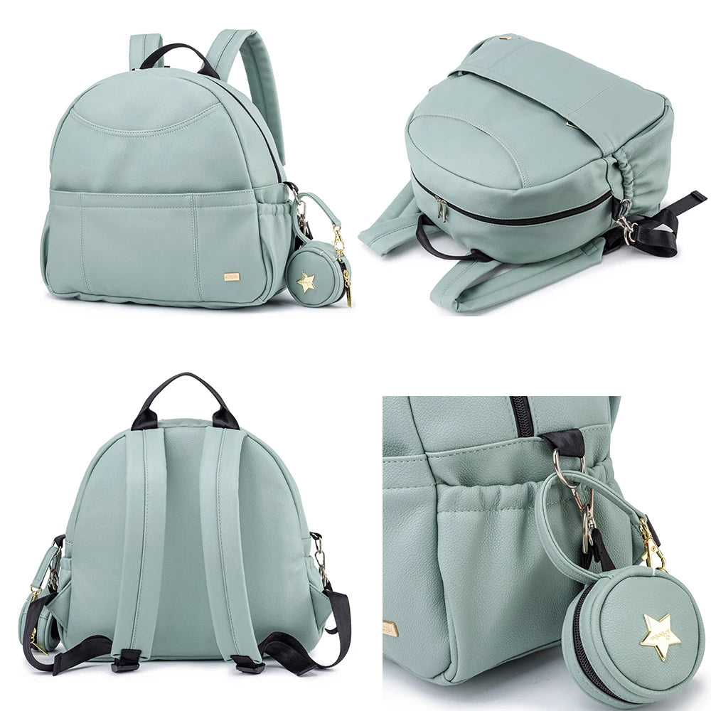 New Fashion PU Black Diaper Backpack for Baby Large Capacity Waterproof Pockets Diaper Bag for Mother Travel Stroller Bag