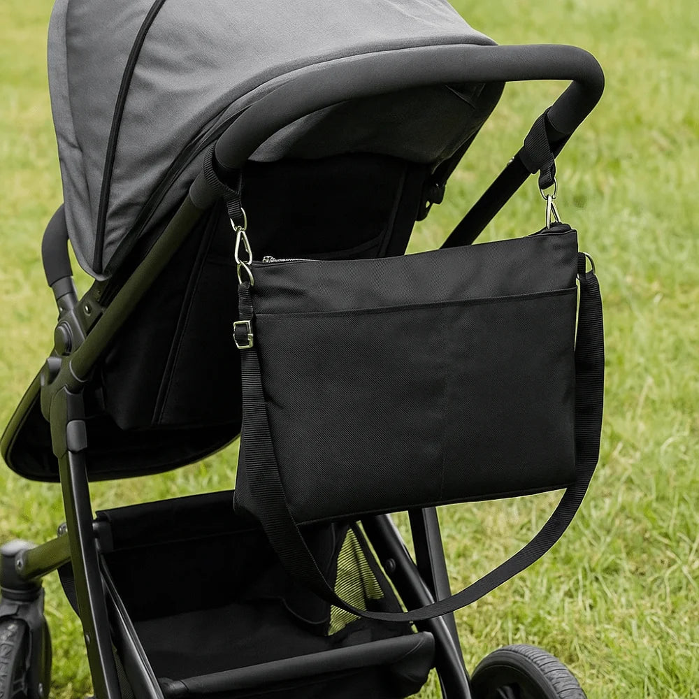 Portable Baby Stroller Storage Bag Multifunction Black Baby Pram Hanging Bag Large-capacity Waterproof Mommy Shoulder Bag